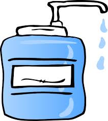 sanitizer A blue bottle of liquid with a faucet on top.