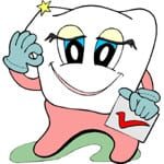 A cartoon of a tooth holding a paper.